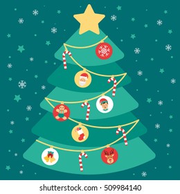 Christmas tree with icon balls vector design