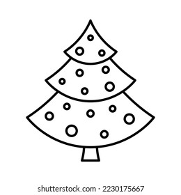Christmas tree icon. Black contour linear silhouette. Front side view. Editable strokes. Vector simple flat graphic illustration. Isolated object on a white background. Isolate.