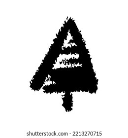 Christmas tree icon. Black ink line silhouette. Front side view. Vector simple flat graphic hand drawn illustration. Isolated object on a white background. Isolate.