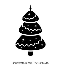 Christmas tree icon. Black silhouette. Front side view. Vector simple flat graphic illustration. Isolated object on a white background. Isolate.