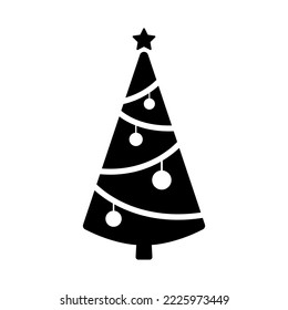 Christmas tree icon. Black silhouette. Front side view. Vector simple flat graphic illustration. Isolated object on a white background. Isolate.