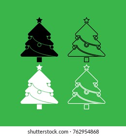 Christmas Tree icon . Black and white color set .