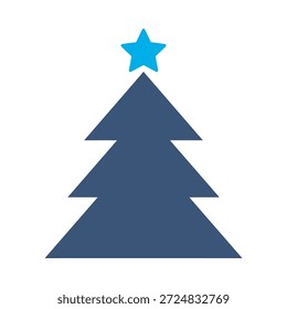 Christmas tree icon blue flat vector design holiday fir pine symbol winter nature decoration star plant graphic element sign