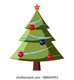 Christmas tree icon in cartoon style isolated on white background vector illustration