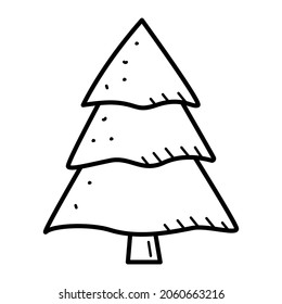 Christmas Tree icon, cartoon vector illustration of doodle style. Isolated on white