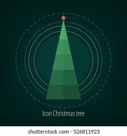 Christmas tree icon, in a circle. Vector illustration of a flat. Celebration. Main tree. Radiance, decoration
