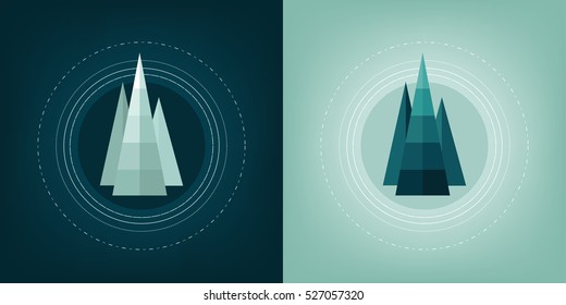 Christmas tree icon, in a circle. Vector illustration of a flat. Celebration. Main tree. Radiance, decoration. 