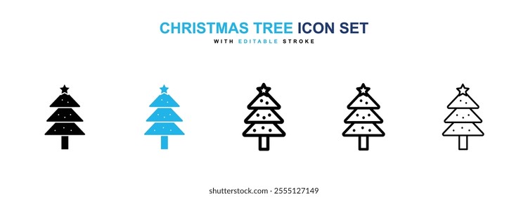 Christmas tree icon collection in black and blue colors