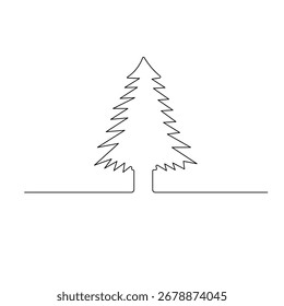 Christmas tree icon   continuous one line drawing of outline vector illustration