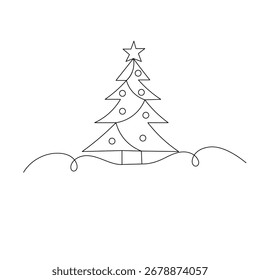 Christmas tree icon   continuous one line drawing of outline vector illustration