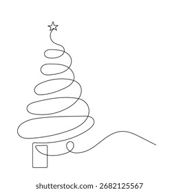 Ícone de árvore de Natal desenho contínuo de uma linha da ilustração do vetor de contorno