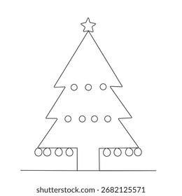 Christmas tree icon continuous one line drawing of outline vector illustration
