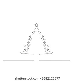 Icono de árbol de Navidad dibujo continuo de una línea de Ilustración vectorial de contorno