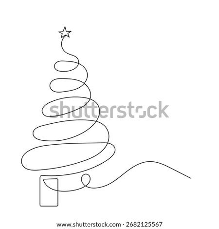 Christmas tree icon continuous one line drawing of outline vector illustration