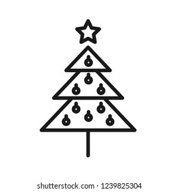 Christmas tree icon. Decorated christmas vector sign. Flat tree symbol.