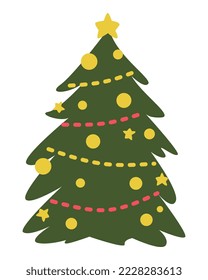 icono del árbol de navidad con decoraciones. concepto de navidad, invierno. para la plantilla, el patrón, la tarjeta de saludo, la etiqueta adhesiva, etc., ilustración vectorial plana