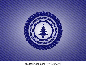 christmas tree icon with denim texture