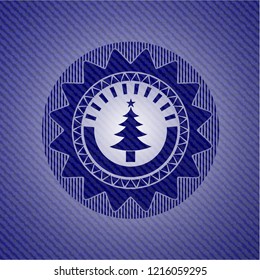 christmas tree icon with denim texture