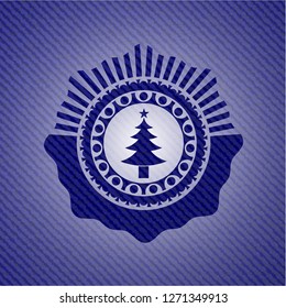 christmas tree icon with denim texture