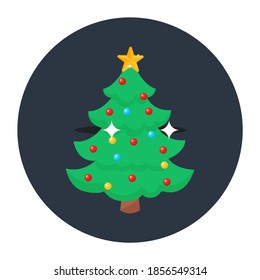 Christmas tree icon design, flat icon of evergreen tree 