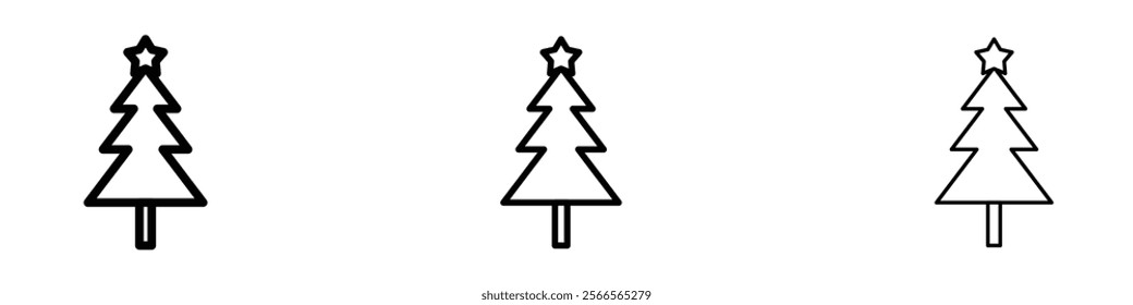 Christmas tree icon in tree different line stroke sizes.