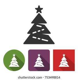 Christmas tree icon in different variants with long shadow