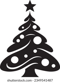christmas tree icon, doodle style, black artline