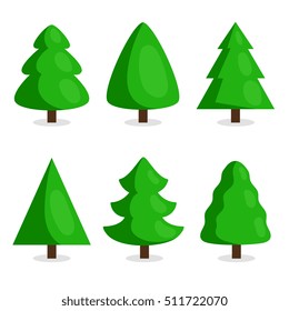 Christmas tree icon. Evergreen plant collection. Winter holiday symbol. Cartoon Christmas fir tree icon set isolated on white background. Abstract doodle drawing woods vector illustration
