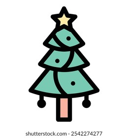 Christmas Tree Icon Festive Holiday Spirit in Flat Lineal Color Style