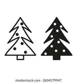 Christmas tree icon. Festive pine illustration. Decorative holiday shape. Vector black detail.