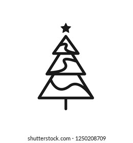 Christmas tree icon. Fir tree icon.  Decorated christmas vector sign. Flat tree symbol. Christmas tree linear icon