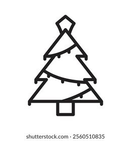 Christmas tree icon Flat art in black and white isolated
