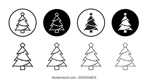 Christmas tree icon Flat art in black and white isolated