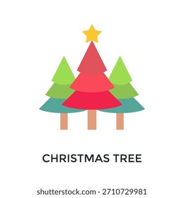 Christmas Tree Icon Flat Color Style. Vector Illustration For Graphic Design