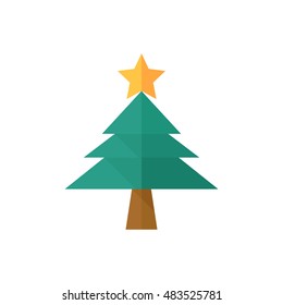 Christmas tree icon in flat color style.