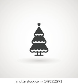 Christmas tree. Tree icon in flat design. Xmas cartoon background. merry spruce fir. Winter illustration isolated on white. Pine