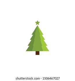 Christmas tree. Tree icon in flat design. Xmas cartoon background. merry spruce fir. Winter illustration isolated on white. Pine