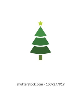 Christmas tree. Tree icon in flat design. Xmas cartoon background. merry spruce fir. Winter illustration isolated on white. Pine.