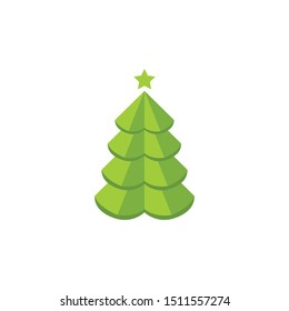 Christmas tree. Tree icon in flat design. Xmas cartoon background. merry spruce fir. Winter illustration isolated on white. Pine