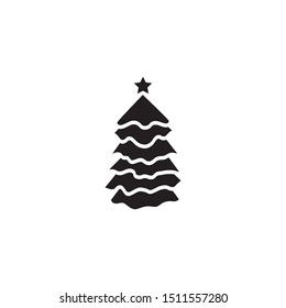 Christmas tree. Tree icon in flat design. Xmas cartoon background. merry spruce fir. Winter illustration isolated on white. Pine