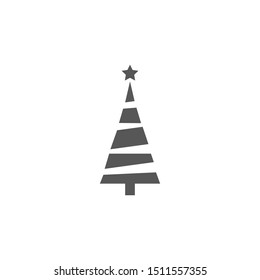 Christmas tree. Tree icon in flat design. Xmas cartoon background. merry spruce fir. Winter illustration isolated on white. Pine