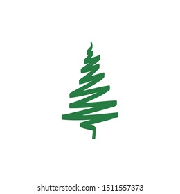 Christmas tree. Tree icon in flat design. Xmas cartoon background. merry spruce fir. Winter illustration isolated on white. Pine