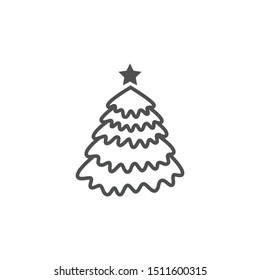 Christmas tree. Tree icon in flat design. Xmas cartoon background. merry spruce fir. Winter illustration isolated on white. Pine