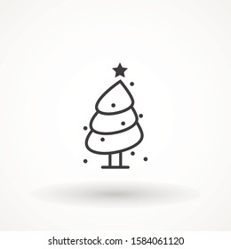 Christmas tree. Tree icon in flat design. Xmas cartoon background. merry spruce fir. Winter illustration isolated on white. Pine