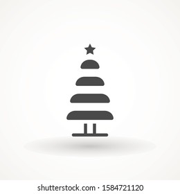 Christmas tree. Tree icon in flat design. Xmas cartoon background. merry spruce fir. Winter illustration isolated on white. Pine