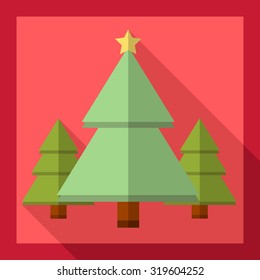 Christmas tree icon. Flat design style modern vector illustration. Isolated on stylish color background.