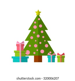 Christmas tree icon. Flat design style modern vector illustration. Isolated on stylish color background.
