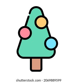 Christmas tree icon. Flat line vector illustration. New year 2023