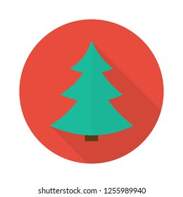 christmas tree icon in flat style with long shadow,isolated vector illustration on white transparent background.