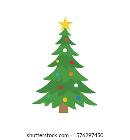 Christmas Tree Icon In Flat Style Isolated Vector Illustration On White Transparent Background.